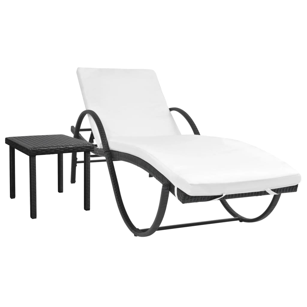 vidaXL Sonnenliege mit Auflage & Tisch Poly Rattan Schwarz