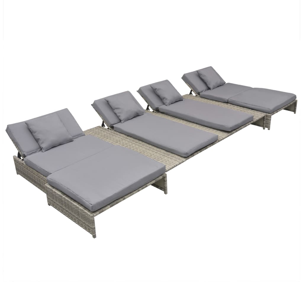 5-tlg. Garten-Lounge-Set mit Auflagen Poly Rattan Grau kaufen 5