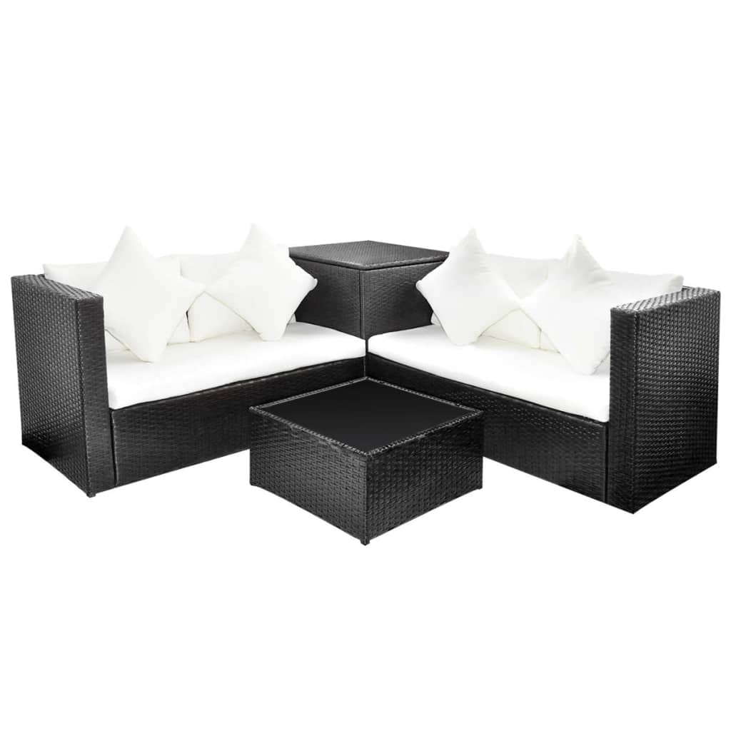 

vidaXL 4 Piece Patio Lounge Set with Cushions Poly Rattan Black