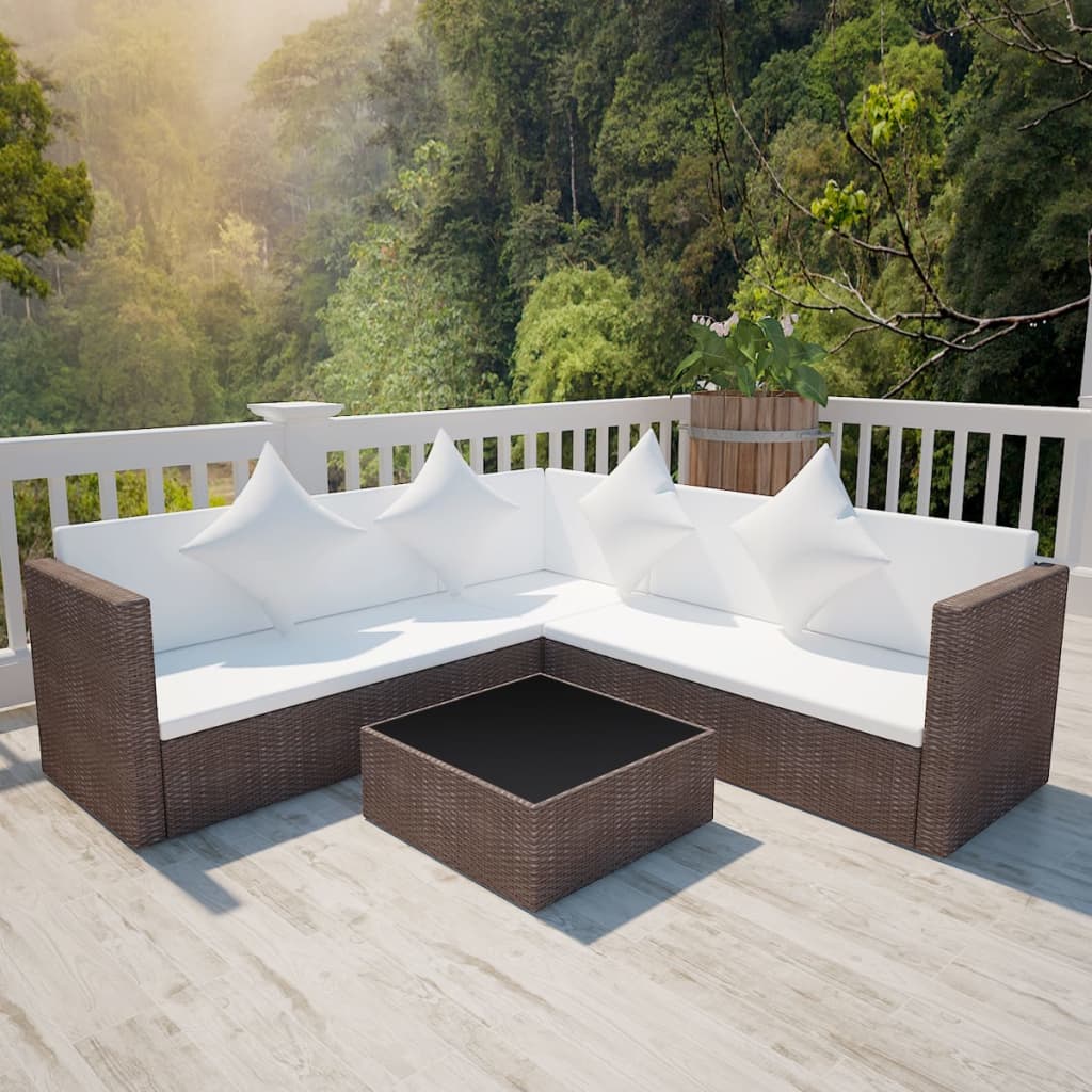 vidaXL 4-tlg. Garten-Lounge-Set mit Kissen Poly-Rattan Braun