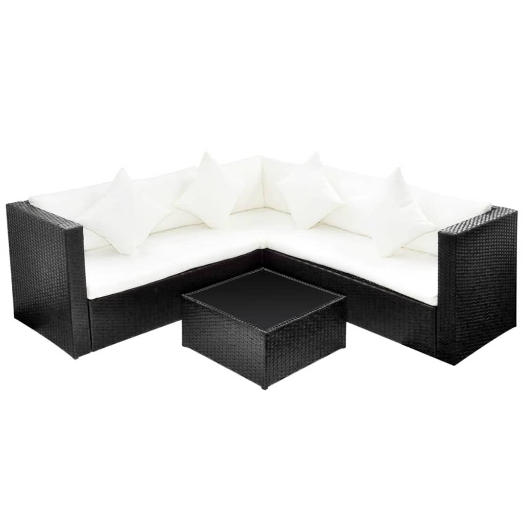 Thumbnail - vidaXL 4-tlg. Garten-Lounge-Set mit Auflagen Poly Rattan Schwarz