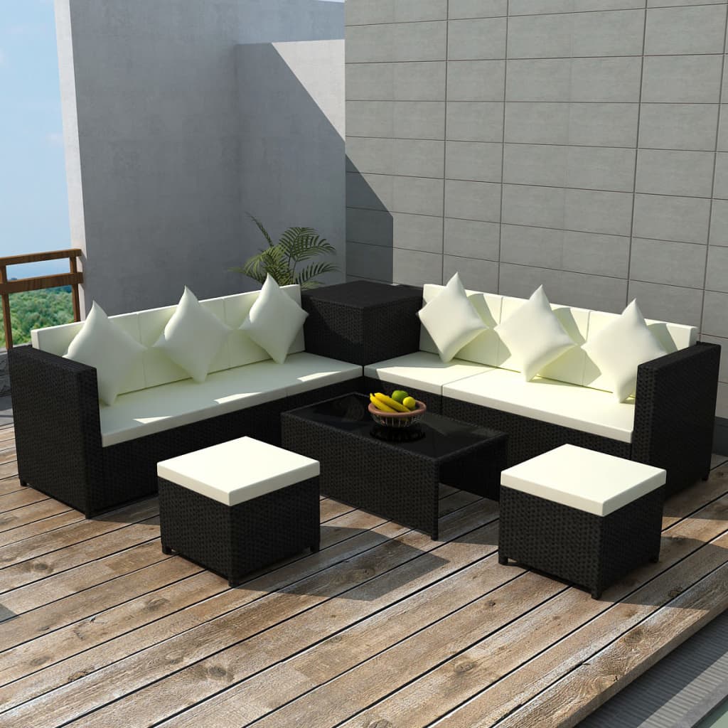 vidaXL Set mobilier de grădină cu perne, 8 piese, negru, poliratan vidaXL imagine model 2022