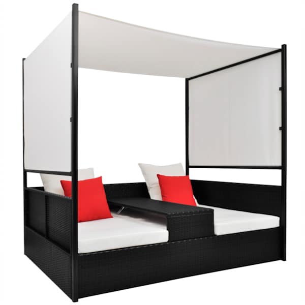 vidaXL lamamistool varikatusega, must, 190 x 130 cm, pol&uuml;rotang