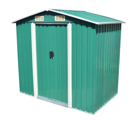 vidaxl garden storage shed green metal 204x132x186 cm