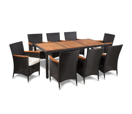 Vidaxl Garden Dining Set 17 Piece Acacia Poly Rattan Wicker Outdoor Vidaxl Outdoor Dining Set 17 Pieces Poly Rattan Acacia Table Top