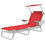 vidaXL Garten-Sonnenliege mit Dach Rot Stahl 58 x 189 x 27 cm