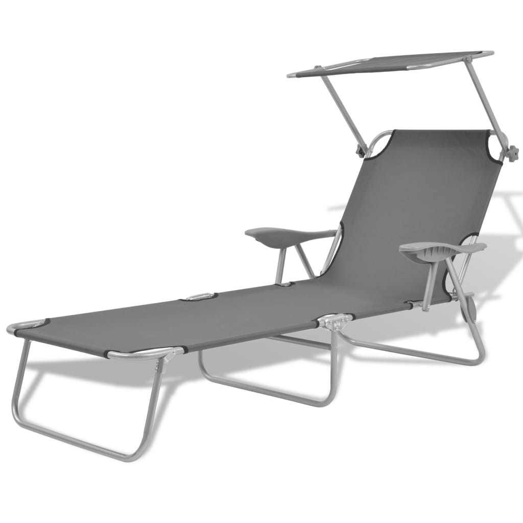 

vidaXL Sun Lounger with Canopy Steel Gray