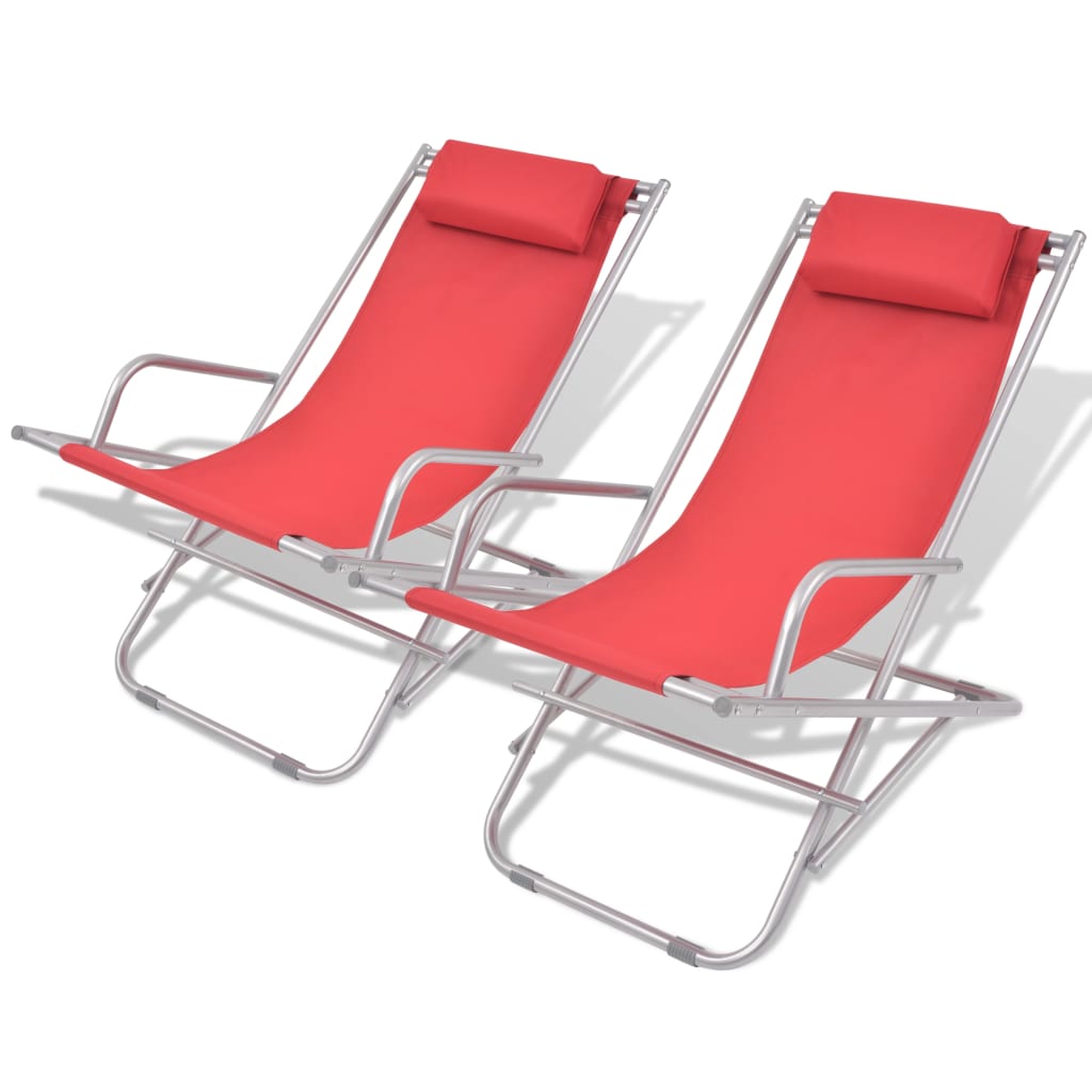 Reclining Deck Chairs 2 Piece Steel Red