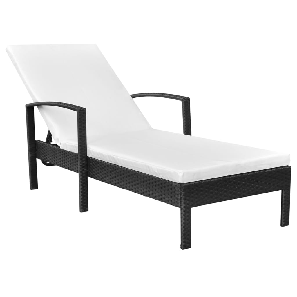 

vidaXL Sun Lounger with Cushion Poly Rattan Black