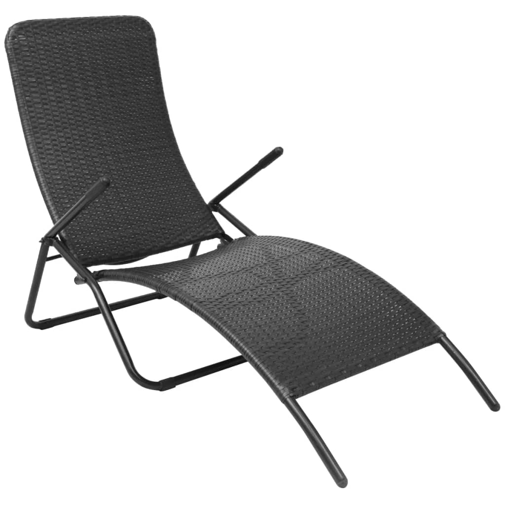 vidaXL Sonnenliege Klappbar Poly Rattan Schwarz