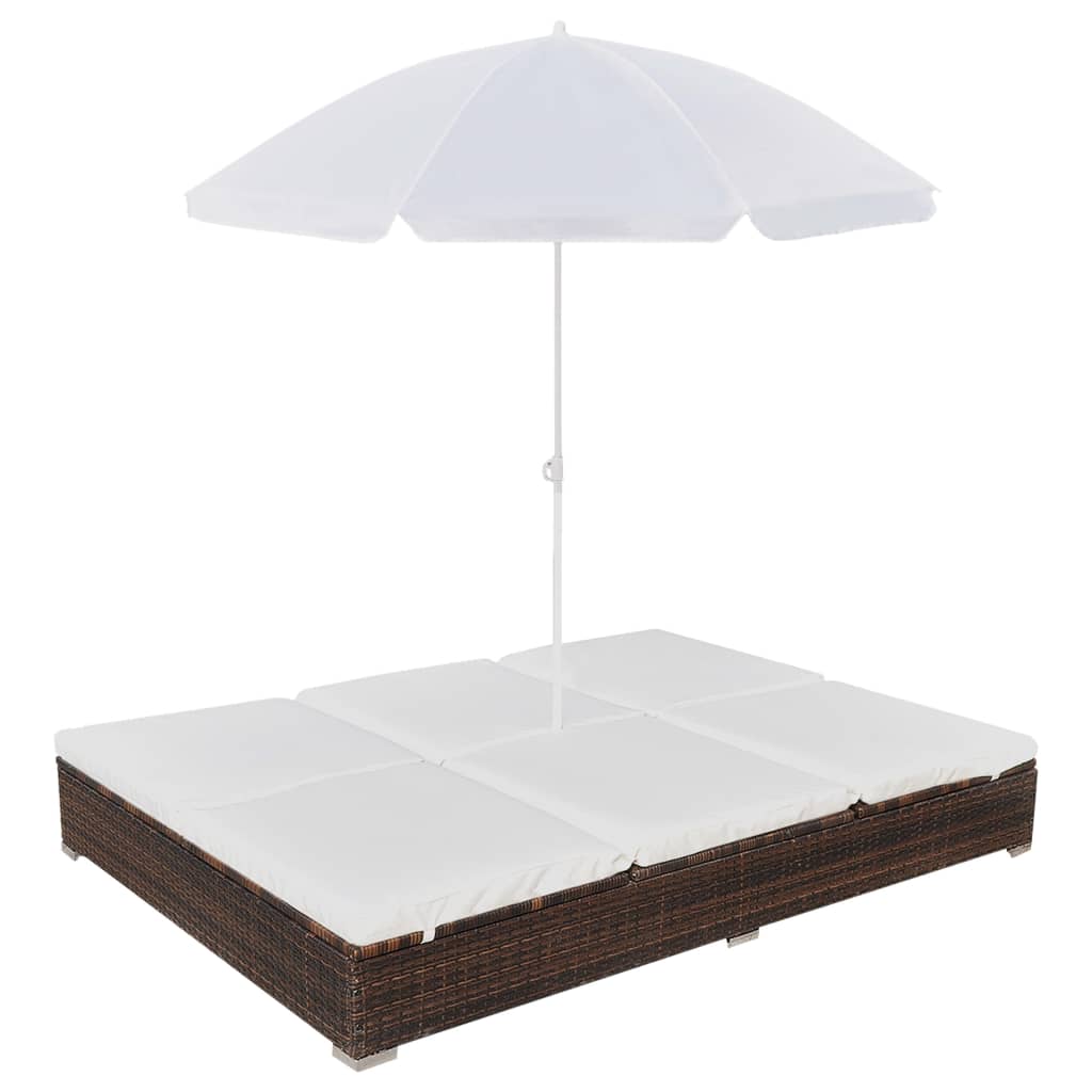 vidaXL Outdoor-Loungebett mit Sonnenschirm Poly Rattan Braun