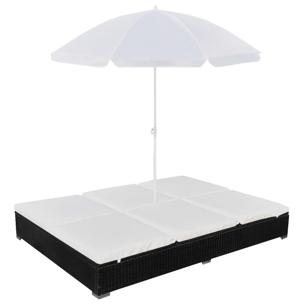 vidaXL Outdoor-Loungebett mit Sonnenschirm Poly Rattan Schwarz