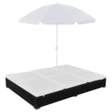 vidaXL Chaise longue avec parasol Résine tressée Noir
