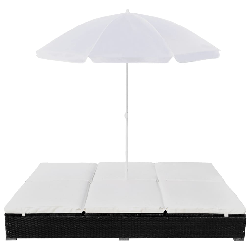 

vidaXL Loungebed met parasol poly rattan zwart