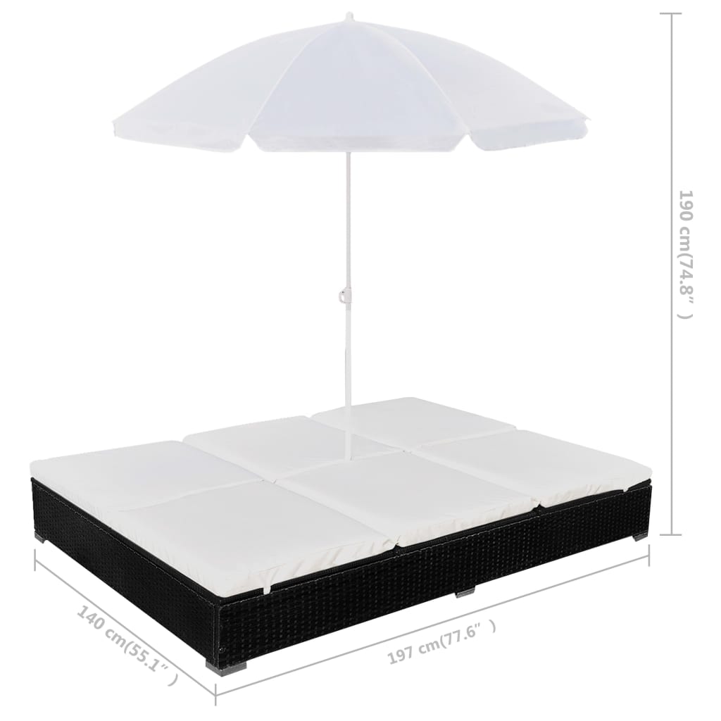Chaise Longue dExtérieur avec Parasol Résine Tressée Noir Jardin achats vidaXL
