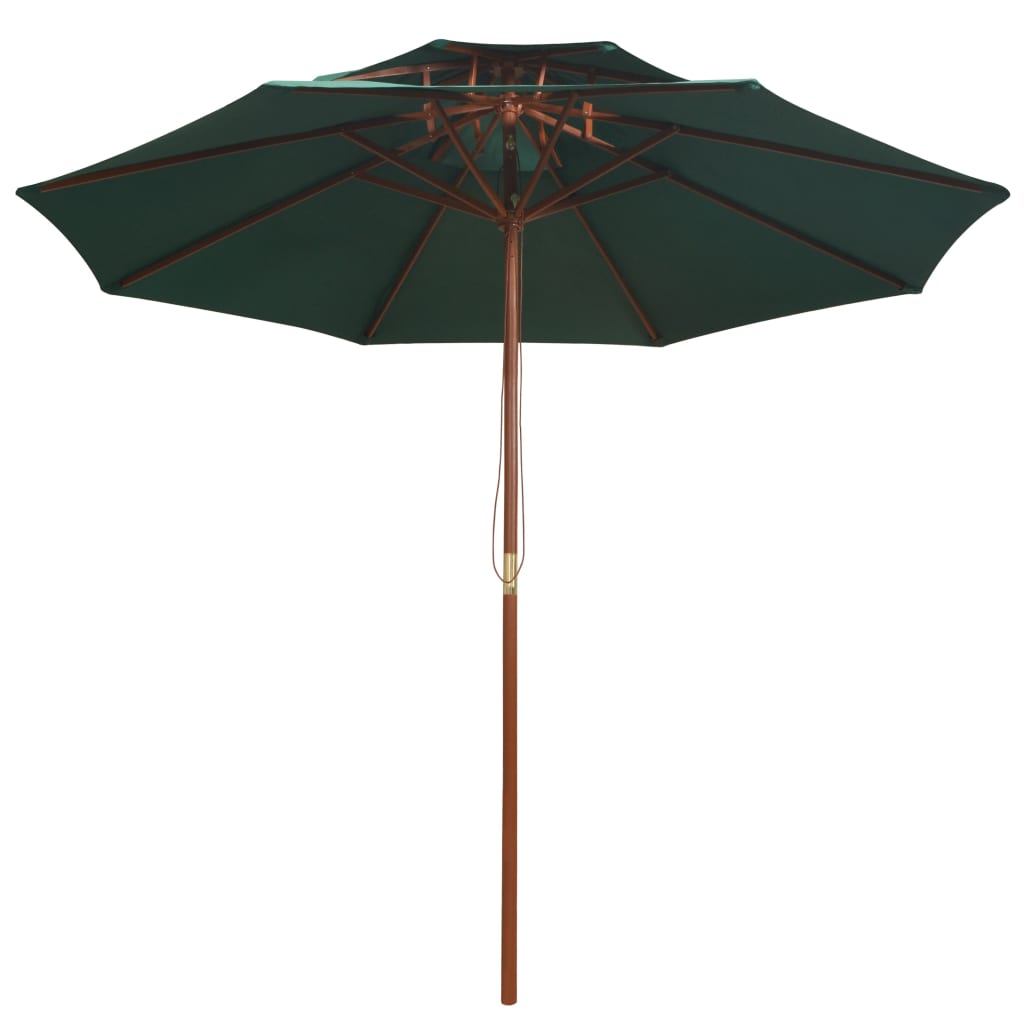 Dvoupatrový slunečník s dřevěnou tyčí, 270x270 cm, zelená