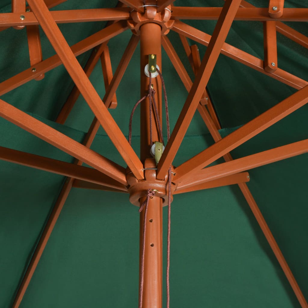 Dvoupatrový slunečník s dřevěnou tyčí, 270x270 cm, zelená