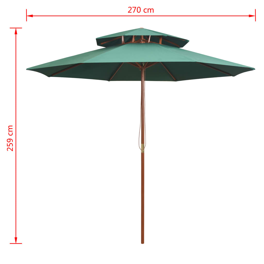 Zöld dupla napernyő fa rúddal 270 x 270 cm 