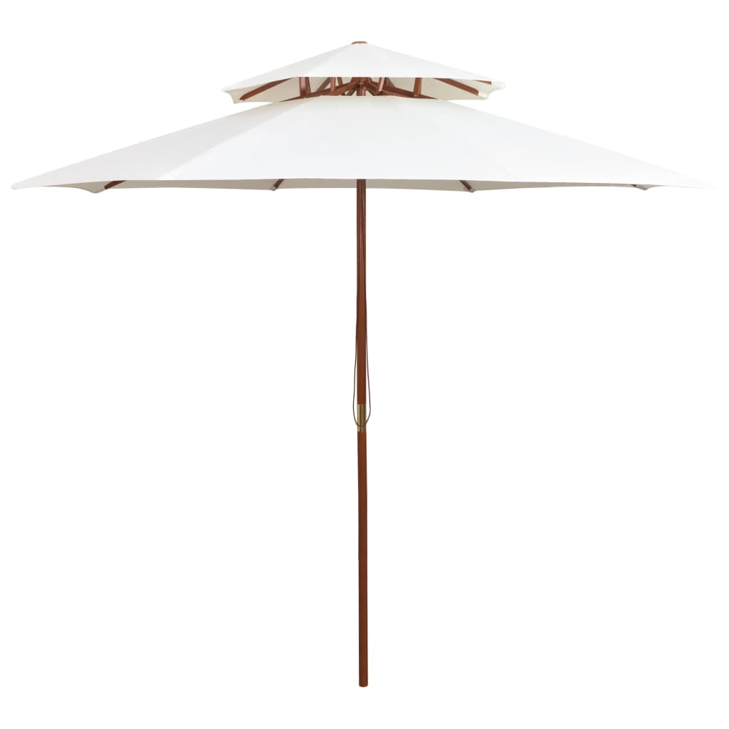 vidaXL Umbrelă de soare dublă, 270x270 cm, stâlp de lemn, alb crem