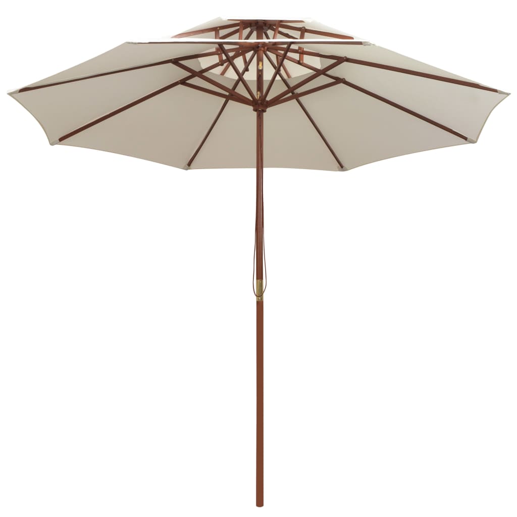 Dvoupatrový slunečník s dřevěnou tyčí, 270x270 cm, krémově bílá