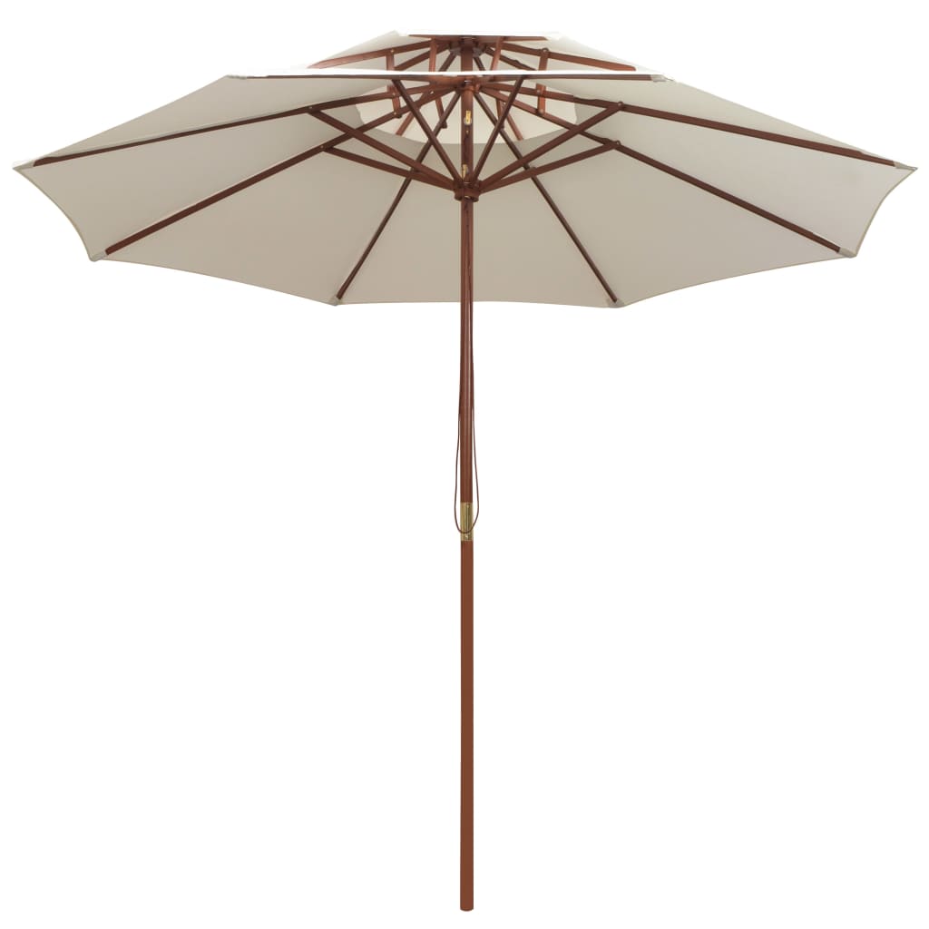 vidaXL Umbrelă de soare dublă, 270x270 cm, stâlp de lemn, alb crem