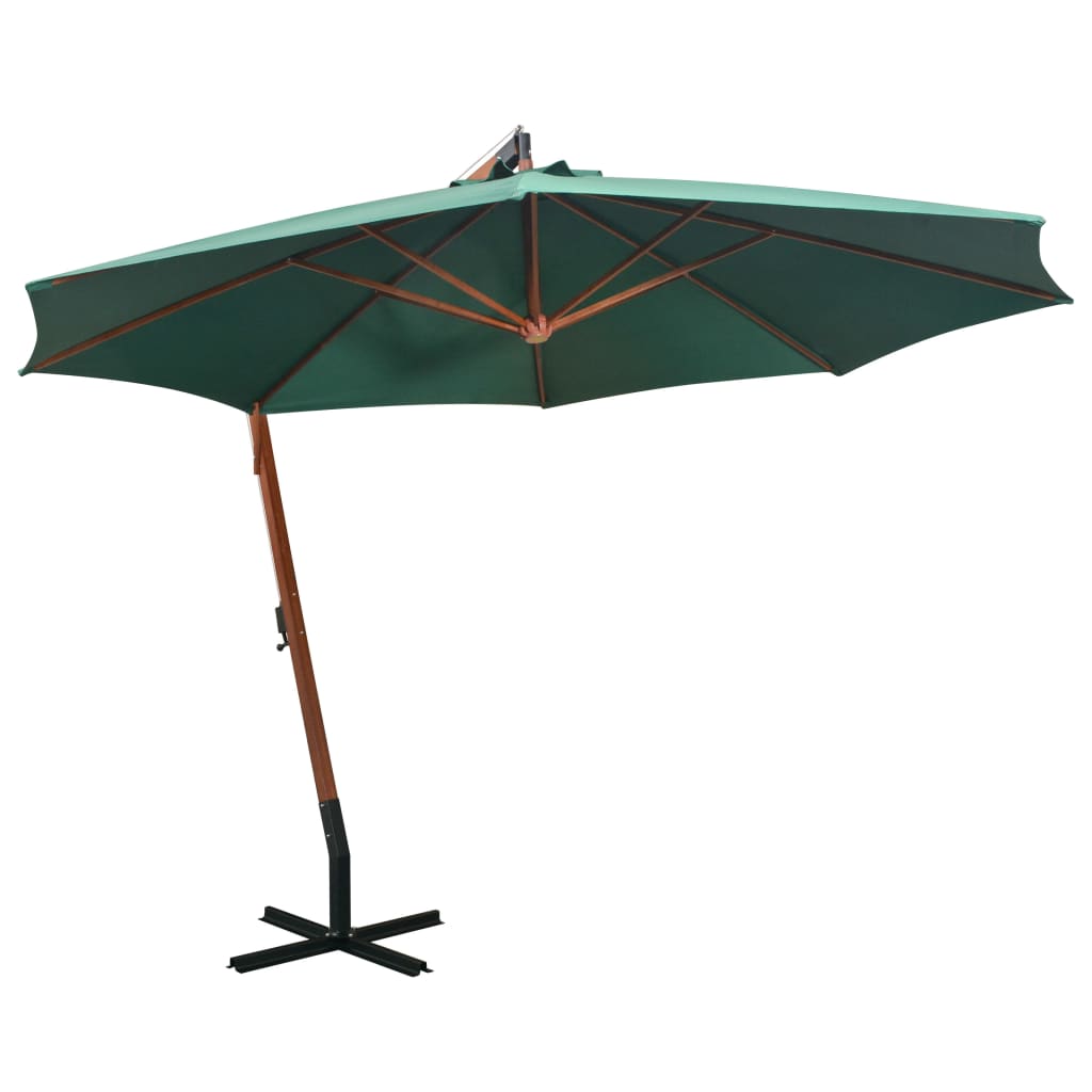 vidaXL Umbrelă de soare suspendată 350 cm, stâlp din lemn, verde vidaXL imagine 2022 1-1.ro