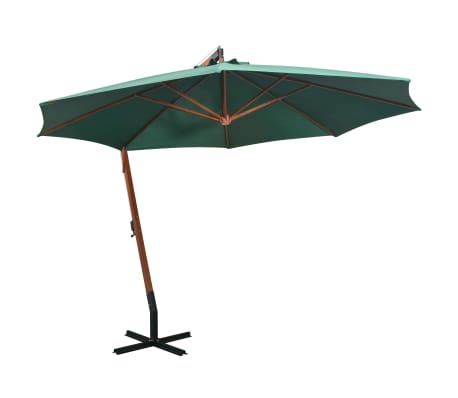 vidaXL hængende parasol 350 cm træstang grøn[1/9]