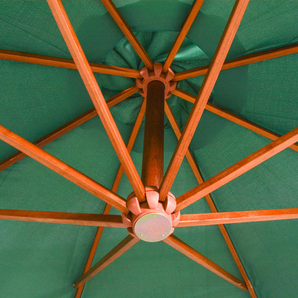 Závěsný slunečník s dřevěnou tyčí, 350 cm, zelený