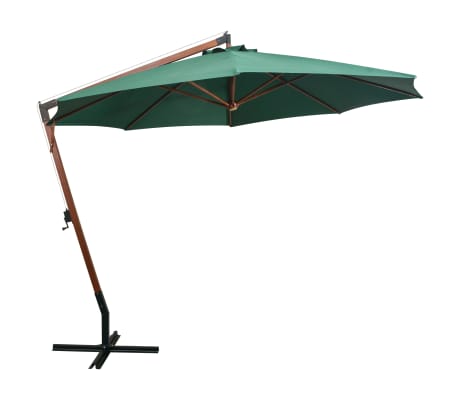 vidaXL Pakabinamas skėtis nuo saulės, žalias, 350cm, medinis kotas
