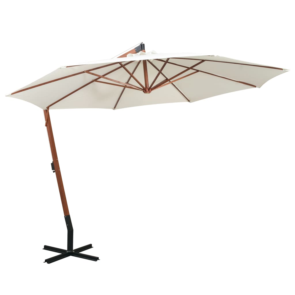 vidaXL Umbrelă de soare suspendată cu stâlp de lemn, 350 cm, alb 