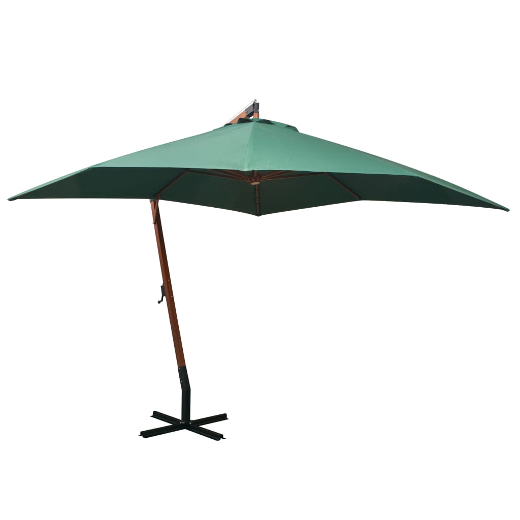 vidaXL Umbrelă de soare suspendată, stâlp de lemn, 300×300 cm, verde vidaXL imagine 2022 1-1.ro