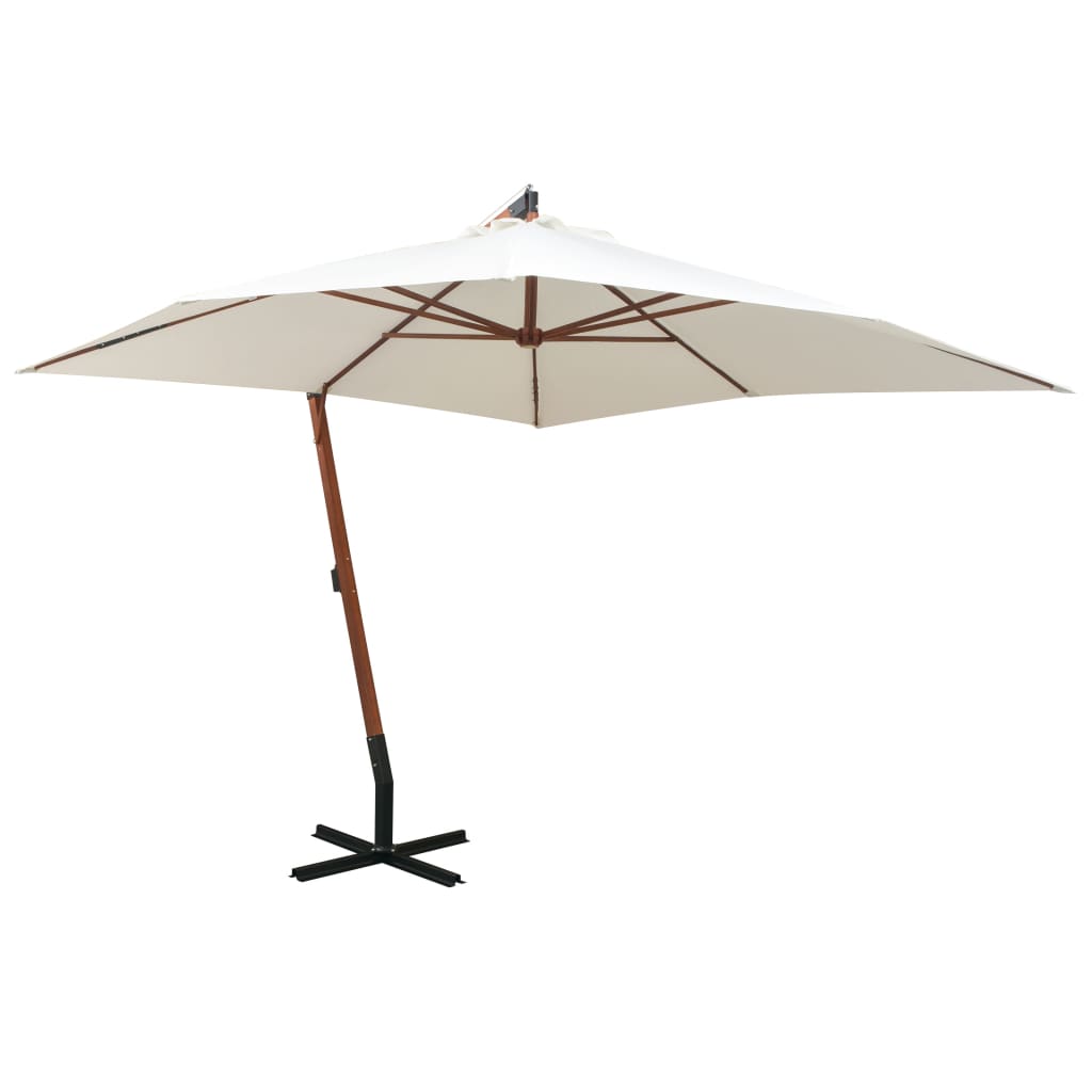 vidaXL Umbrelă de soare suspendată cu stâlp de lemn, 300×300 cm, alb vidaXL