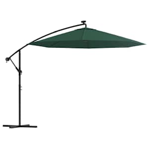 vidaXL rippuv p&auml;ikesevari LEDidega 300 cm metallist postiga, roheline
