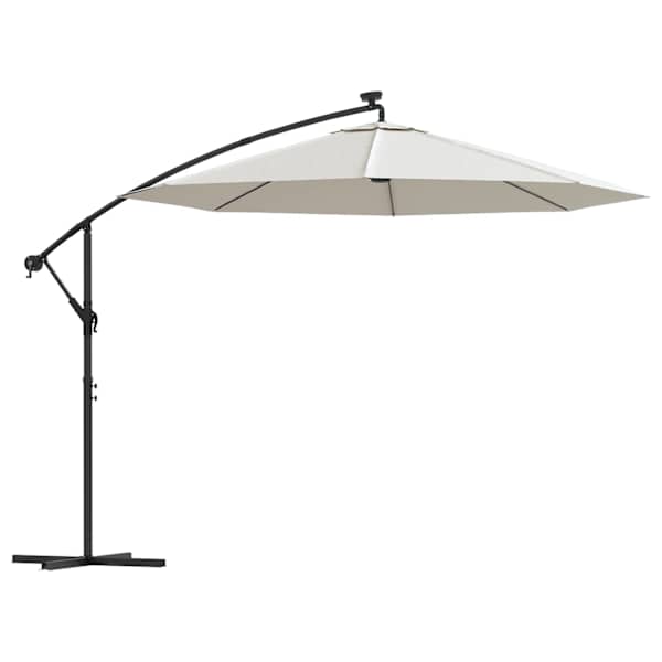 vidaXL rippuv p&auml;ikesevari LED-tuledega 300 cm metallist postiga, beež