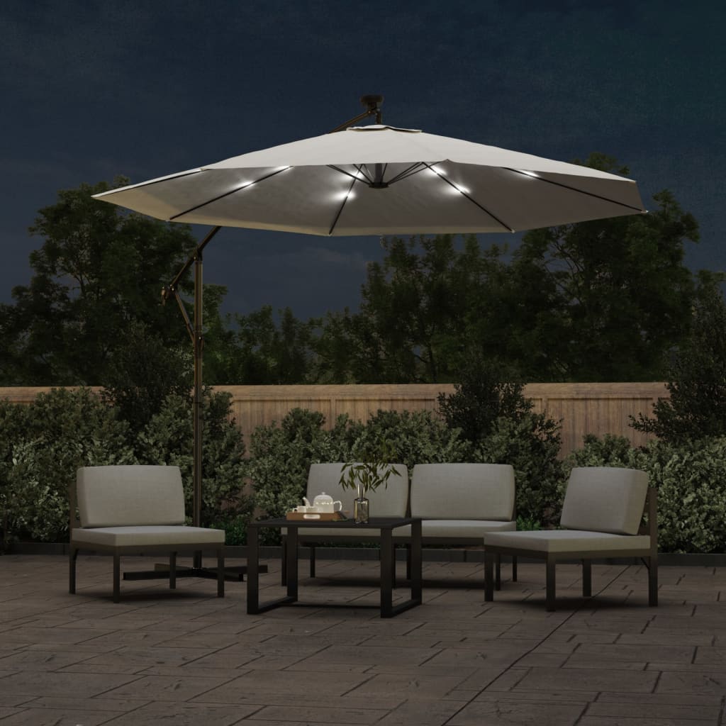 

vidaXL Zweefparasol met LED-verlichting en metalen paal 300 cm zand