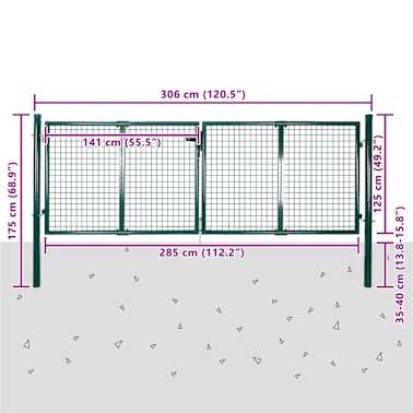 vidaXL Portão de cerca de jardim em aço 289x125 cm/306x175 cm verde[9/9]