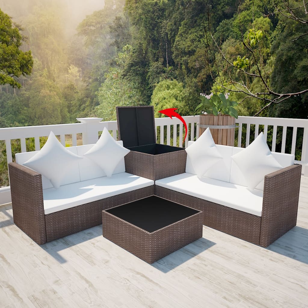 Thumbnail - vidaXL 4-tlg. Garten-Lounge-Set mit Auflagen Poly Rattan Braun