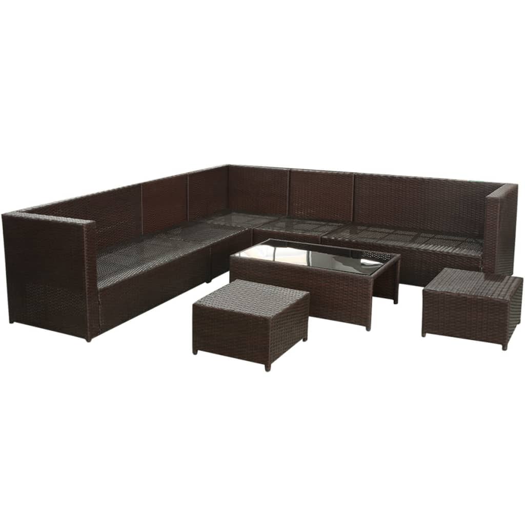 vidaXL 8-delige Loungeset met kussens poly rattan bruin afbeelding