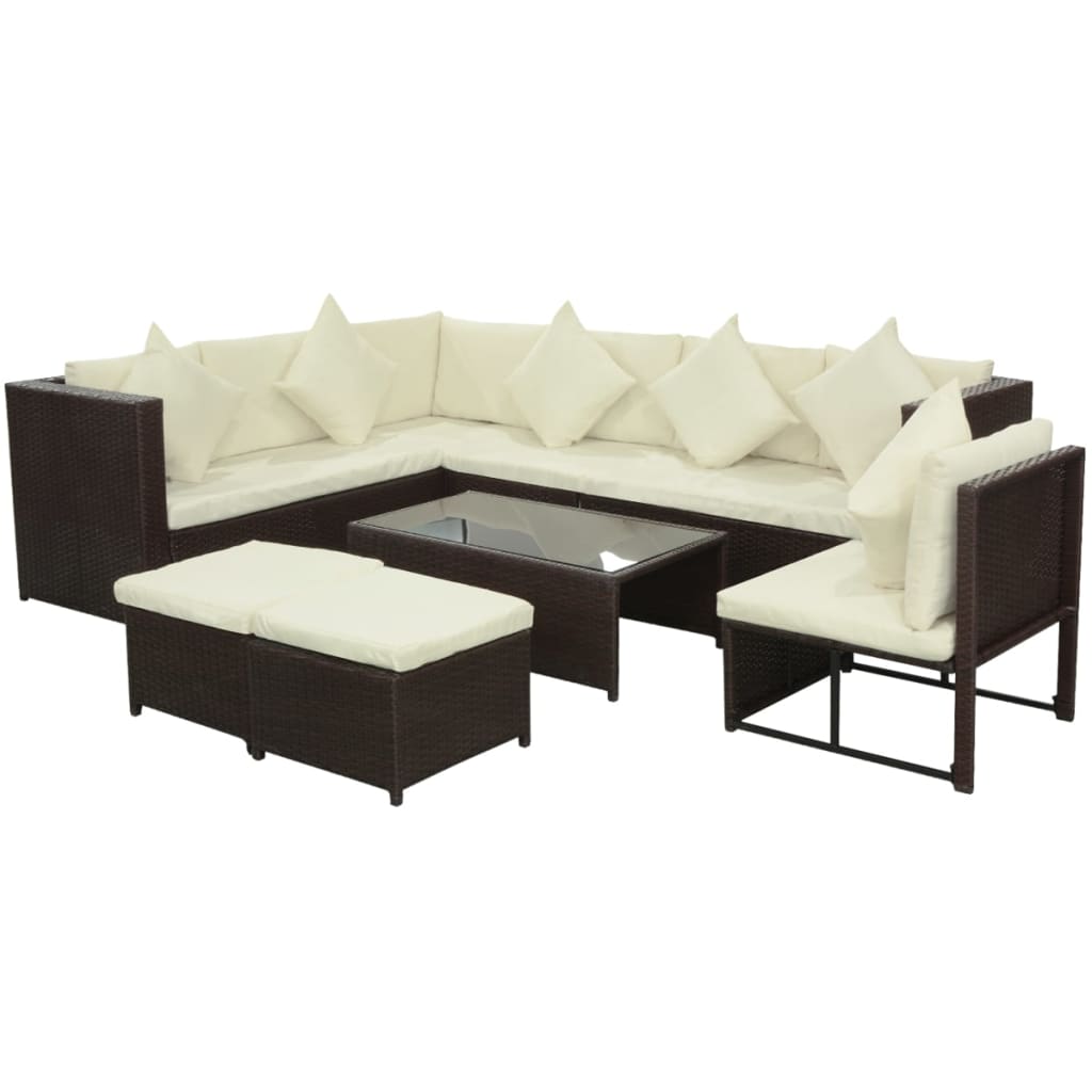 Thumbnail - vidaXL 8-tlg. Garten-Lounge-Set mit Kissen Poly Rattan Braun