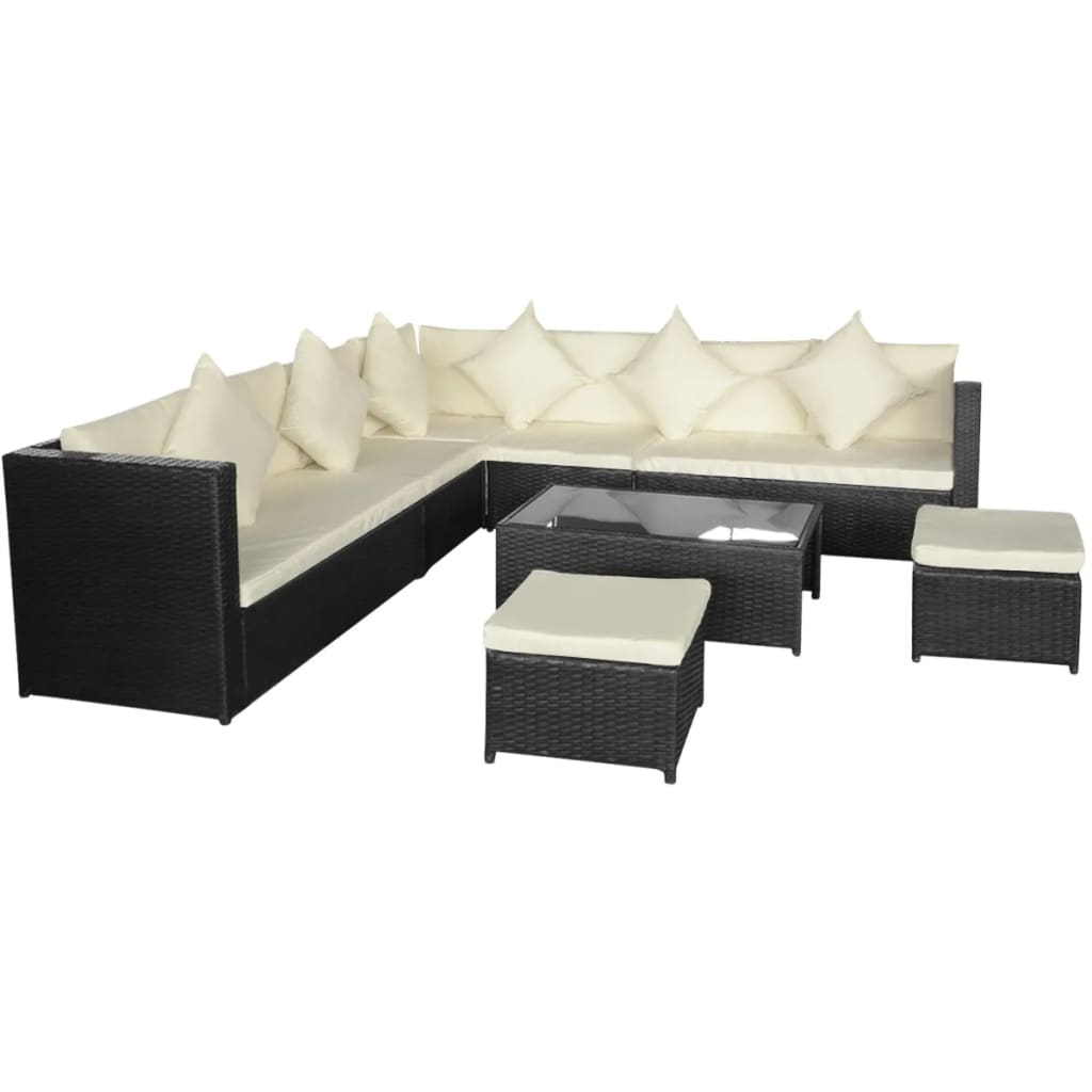 vidaXL 8-tlg. Garten-Lounge-Set mit Kissen Poly Rattan Schwarz