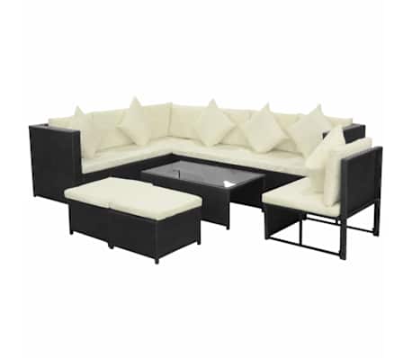 vidaXL Salon de jardin 8 pcs avec coussins r&eacute;sine tress&eacute;e noir