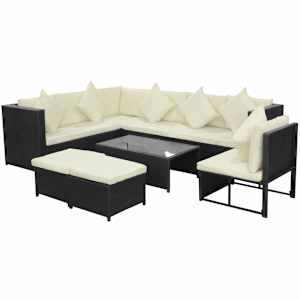 vidaXL Salon de jardin 8 pcs avec coussins r&eacute;sine tress&eacute;e noir