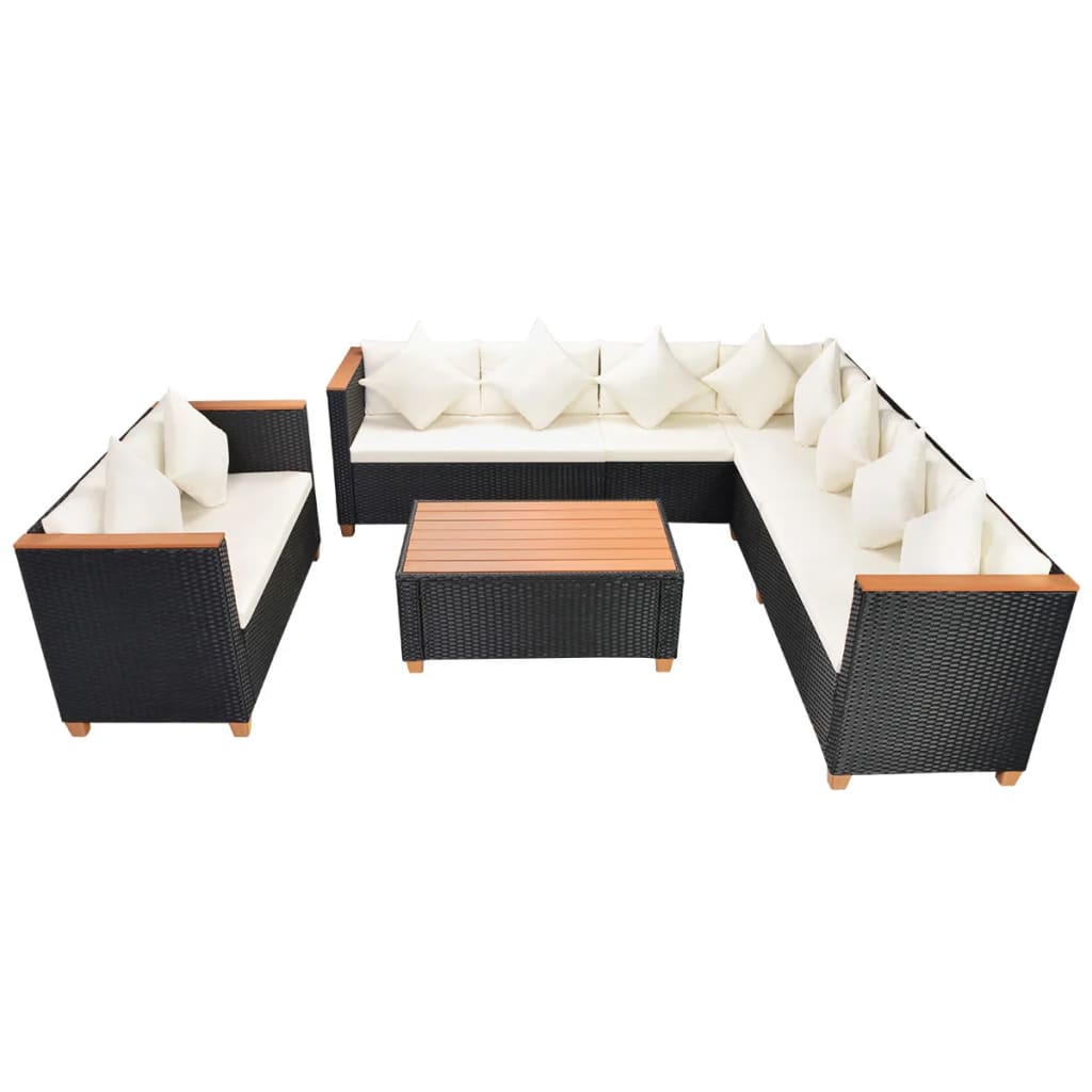 

vidaXL 6-delige Loungeset met kussens poly rattan zwart