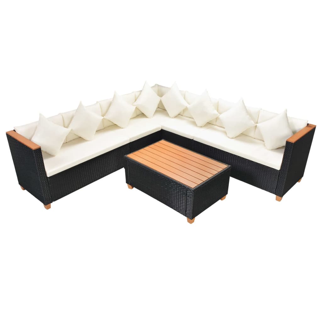 vidaXL 5-delige Loungeset met kussens poly rattan zwart afbeelding