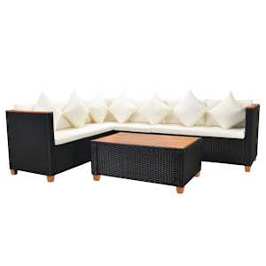 4dílná zahradní sedací souprava s poduškami polyratan černá - obrázek 3