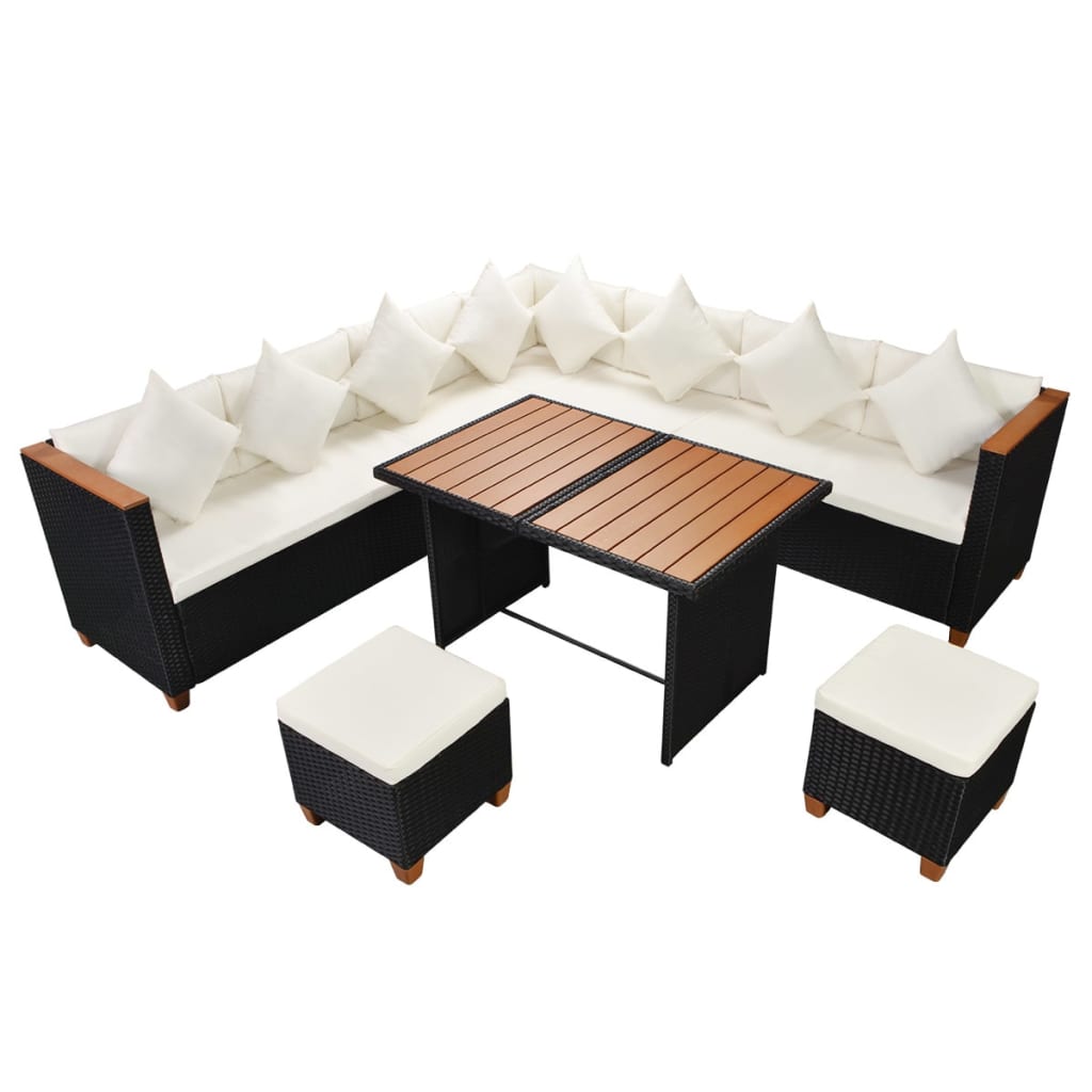 

vidaXL 7 Piece Patio Lounge Set with Cushions Poly Rattan Black