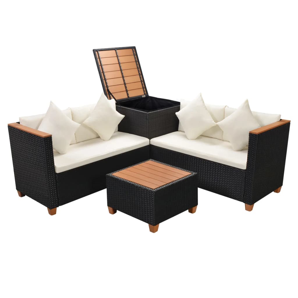 

vidaXL 4 Piece Patio Lounge Set with Cushions Poly Rattan Black