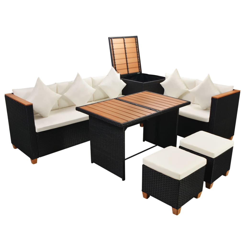 Photos - Garden Furniture VidaXL 7 Piece Patio Lounge Set with Cushions Poly Rattan Black 