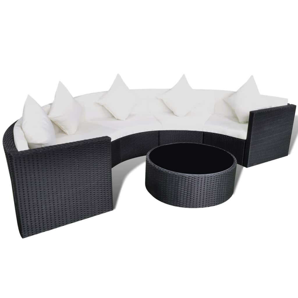 

vidaXL 6-delige Loungeset met kussens poly rattan zwart