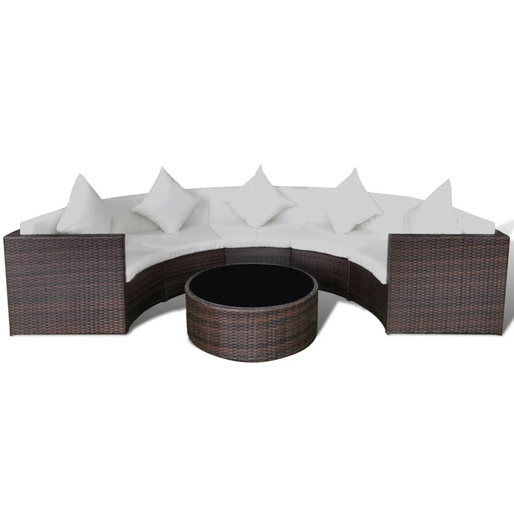 vidaXL Set Divani da Giardino 6 pz con Cuscini in Polyrattan Marrone